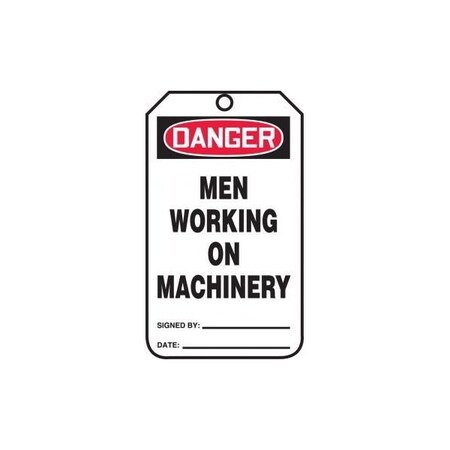 Accuform Safety Tags, DANGER MEN WORKING ON MACHINERY, 8.5inx 3.875in, PF-Cardstock, 25PK MDT261CTP